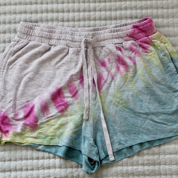 Gray, Pink, & Green Tie-Dyed Jersey Shorts - Picture 1 of 7